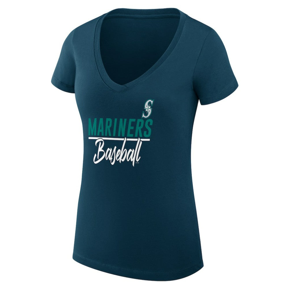 Navy Seattle Mariners G-III 4Her by Carl Banks Women's Super-Slim Fit Lightweight Team Graphic V-Neck T-Shirt