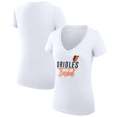 White Baltimore Orioles G-III 4Her by Carl Banks Women's Super-Slim Fit Lightweight Team Graphic V-Neck T-Shirt