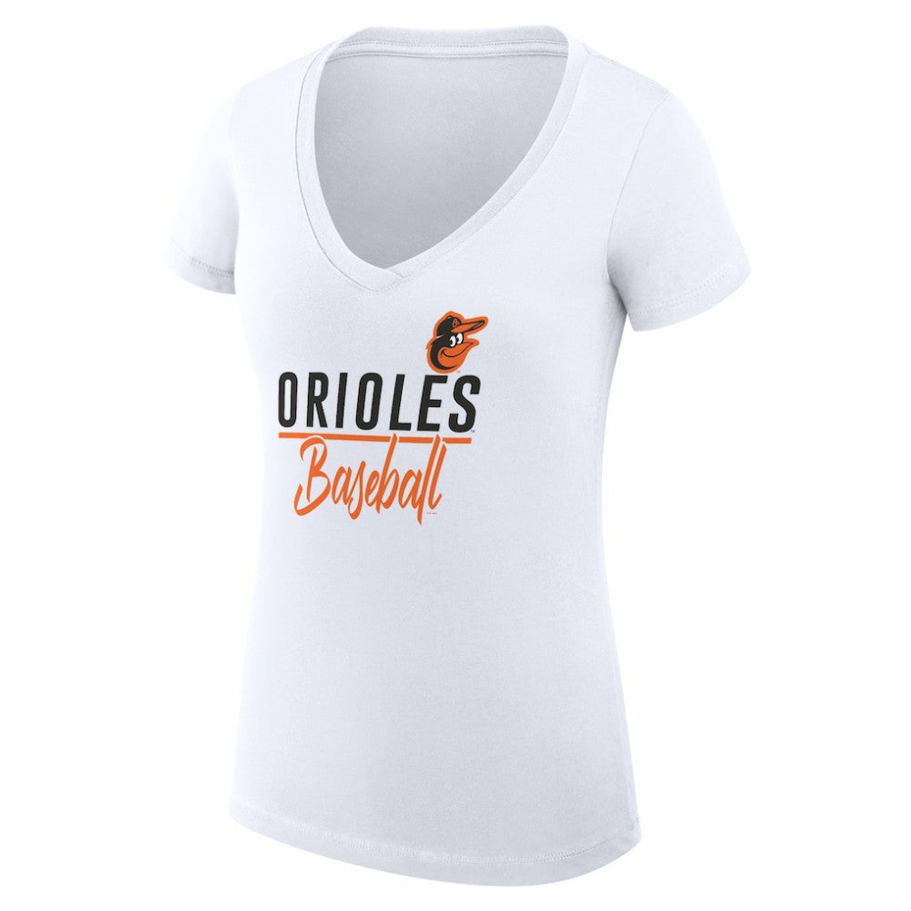 White Baltimore Orioles G-III 4Her by Carl Banks Women's Super-Slim Fit Lightweight Team Graphic V-Neck T-Shirt