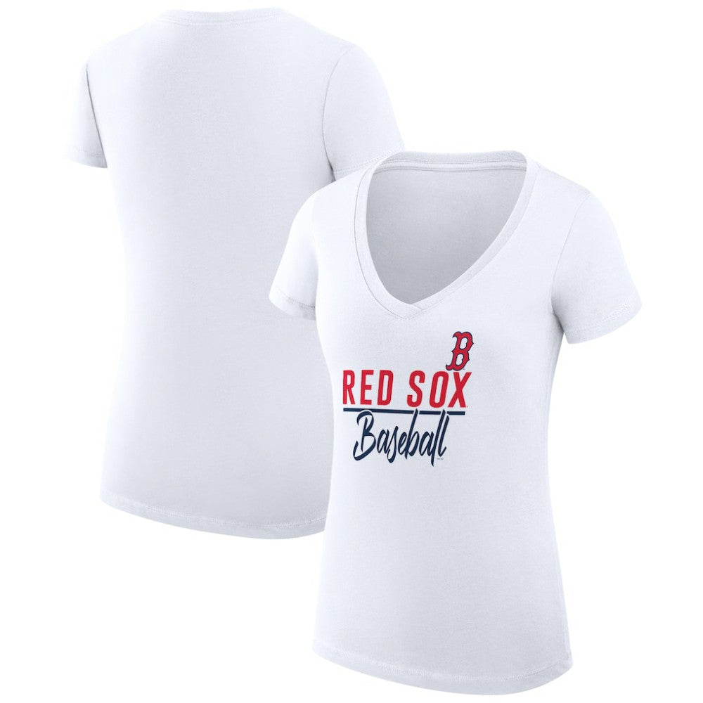 White Boston Red Sox G-III 4Her by Carl Banks Women's Super-Slim Fit Lightweight Team Graphic V-Neck T-Shirt
