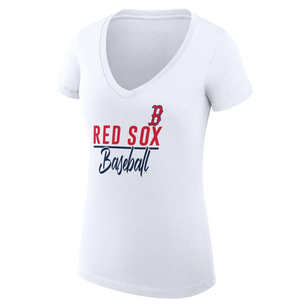 White Boston Red Sox G-III 4Her by Carl Banks Women's Super-Slim Fit Lightweight Team Graphic V-Neck T-Shirt