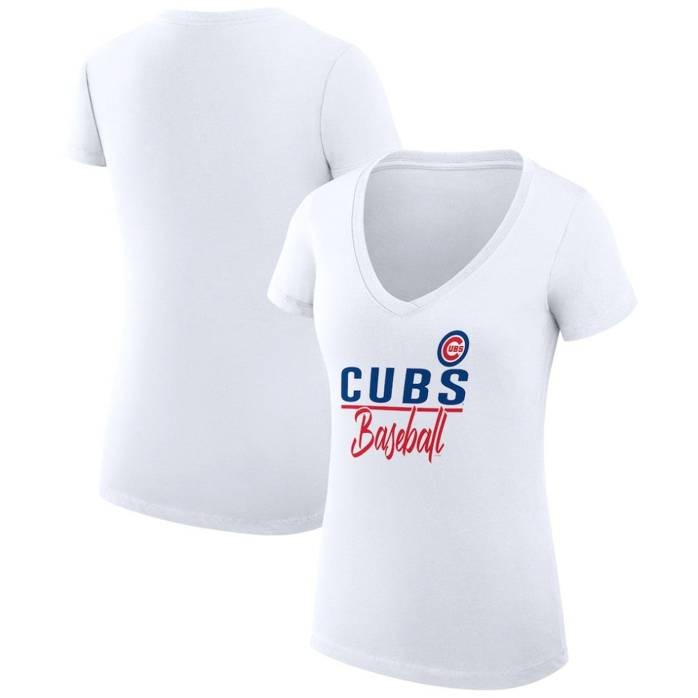 White Chicago Cubs G-III 4Her by Carl Banks Women's Super-Slim Fit Lightweight Team Graphic V-Neck T-Shirt