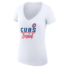 White Chicago Cubs G-III 4Her by Carl Banks Women's Super-Slim Fit Lightweight Team Graphic V-Neck T-Shirt