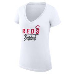 White Cincinnati Reds G-III 4Her by Carl Banks Women's Super-Slim Fit Lightweight Team Graphic V-Neck T-Shirt