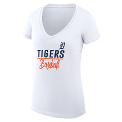 White Detroit Tigers G-III 4Her by Carl Banks Women's Super-Slim Fit Lightweight Team Graphic V-Neck T-Shirt