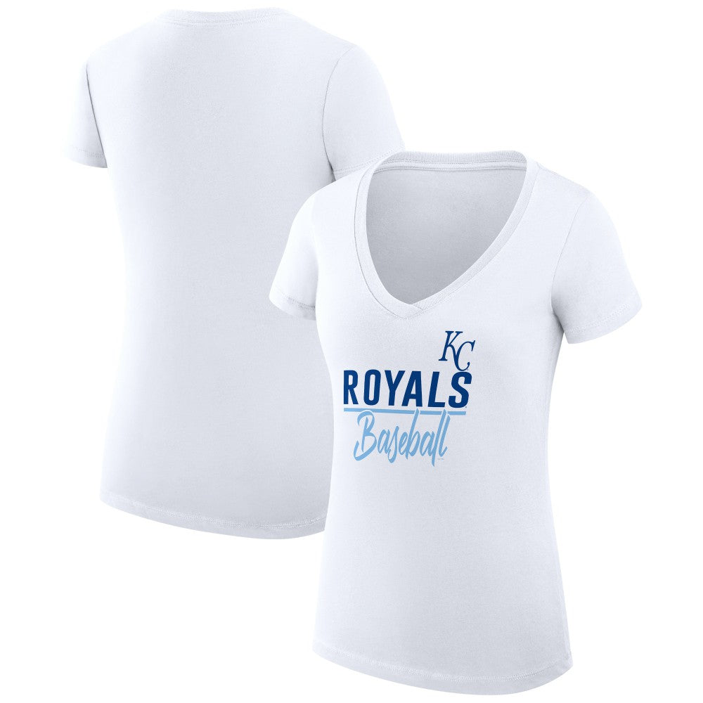 White Kansas City Royals G-III 4Her by Carl Banks Women's Super-Slim Fit Lightweight Team Graphic V-Neck T-Shirt