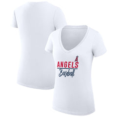 White Los Angeles Angels G-III 4Her by Carl Banks Women's Super-Slim Fit Lightweight Team Graphic V-Neck T-Shirt