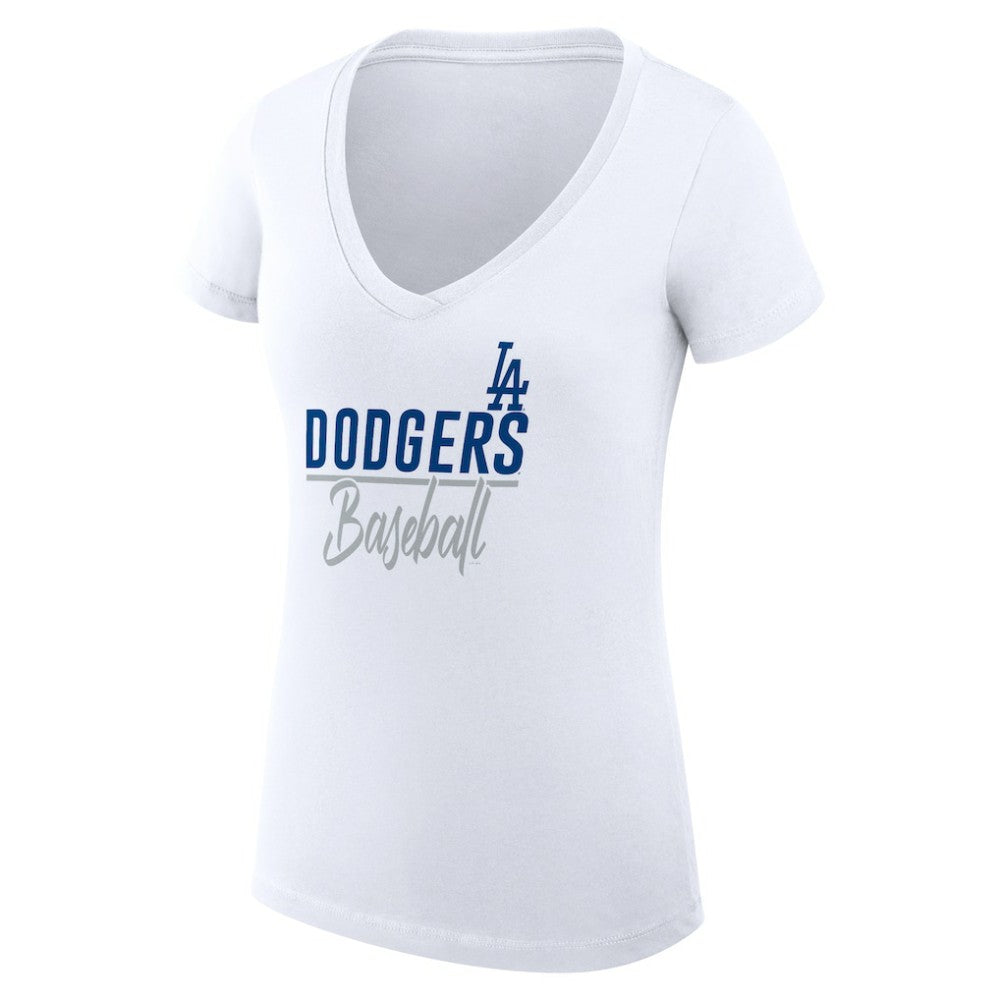 White Los Angeles Dodgers G-III 4Her by Carl Banks Women's Super-Slim Fit Lightweight Team Graphic V-Neck T-Shirt