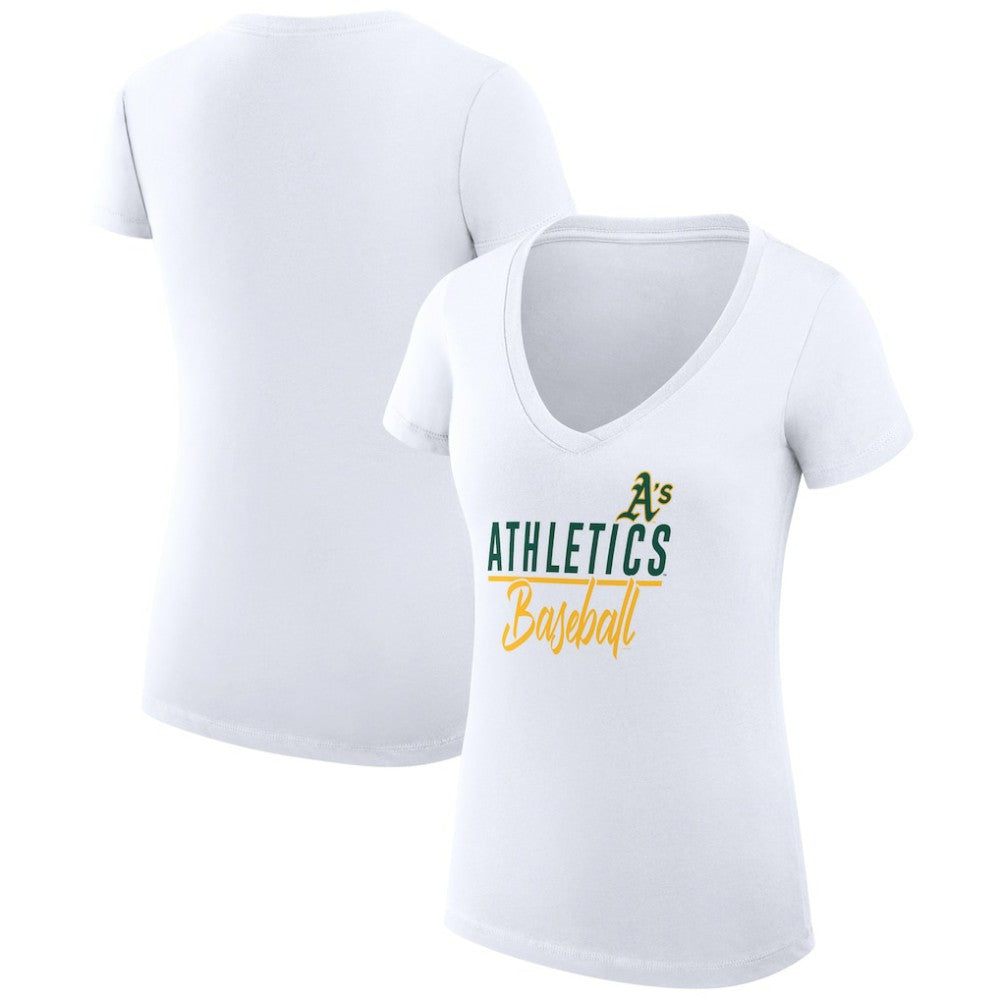 White Athletics G-III 4Her by Carl Banks Women's Super-Slim Fit Lightweight Team Graphic V-Neck T-Shirt