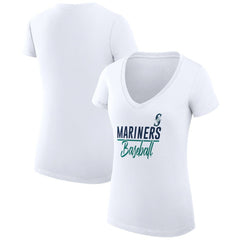 White Seattle Mariners G-III 4Her by Carl Banks Women's Super-Slim Fit Lightweight Team Graphic V-Neck T-Shirt