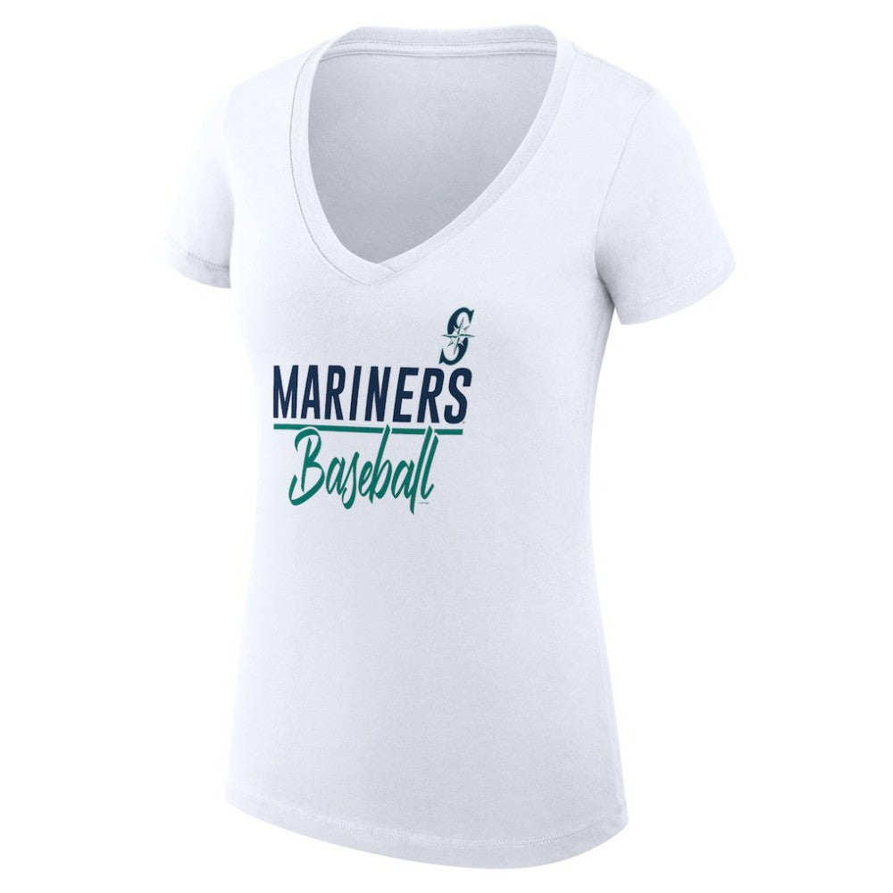 White Seattle Mariners G-III 4Her by Carl Banks Women's Super-Slim Fit Lightweight Team Graphic V-Neck T-Shirt