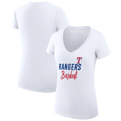 White Texas Rangers G-III 4Her by Carl Banks Women's Super-Slim Fit Lightweight Team Graphic V-Neck T-Shirt