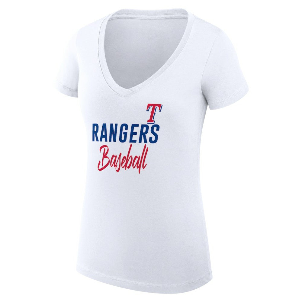 White Texas Rangers G-III 4Her by Carl Banks Women's Super-Slim Fit Lightweight Team Graphic V-Neck T-Shirt