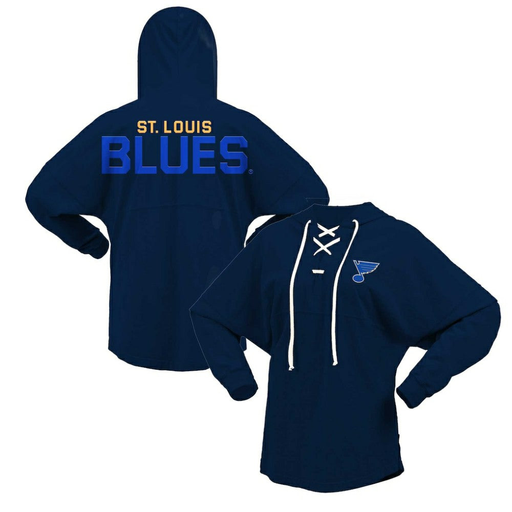 NHL St. Louis Blues Fanatics Women's Jersey Lace-Up V-Neck Long Sleeve Hoodie T-Shirt