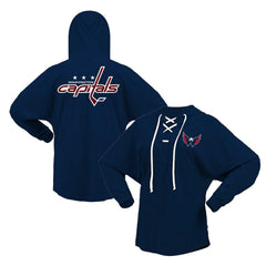 NHL Washington Capitals Fanatics Women's Jersey Lace-Up V-Neck Long Sleeve Hoodie T-Shirt