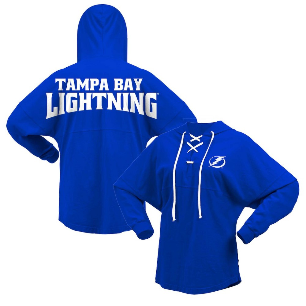 NHL Tampa Bay Lightning Fanatics Women's Jersey Lace-Up V-Neck Long Sleeve Hoodie T-Shirt