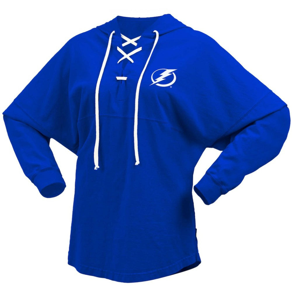 NHL Tampa Bay Lightning Fanatics Women's Jersey Lace-Up V-Neck Long Sleeve Hoodie T-Shirt