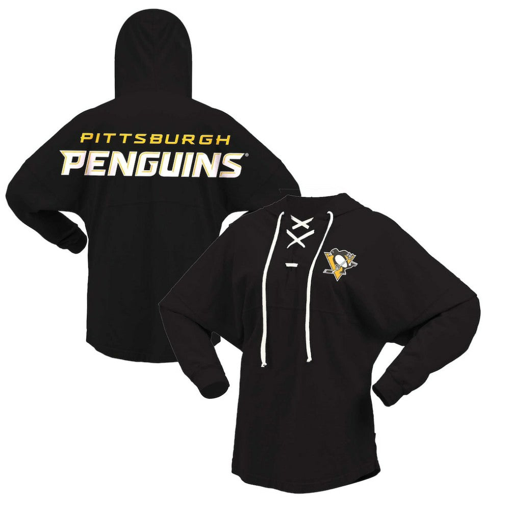 NHL Pittsburgh Penguins Fanatics Women's Jersey Lace-Up V-Neck Long Sleeve Hoodie T-Shirt