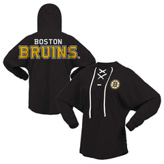 NHL Boston Bruins Fanatics Women's Jersey Lace-Up V-Neck Long Sleeve Hoodie T-Shirt