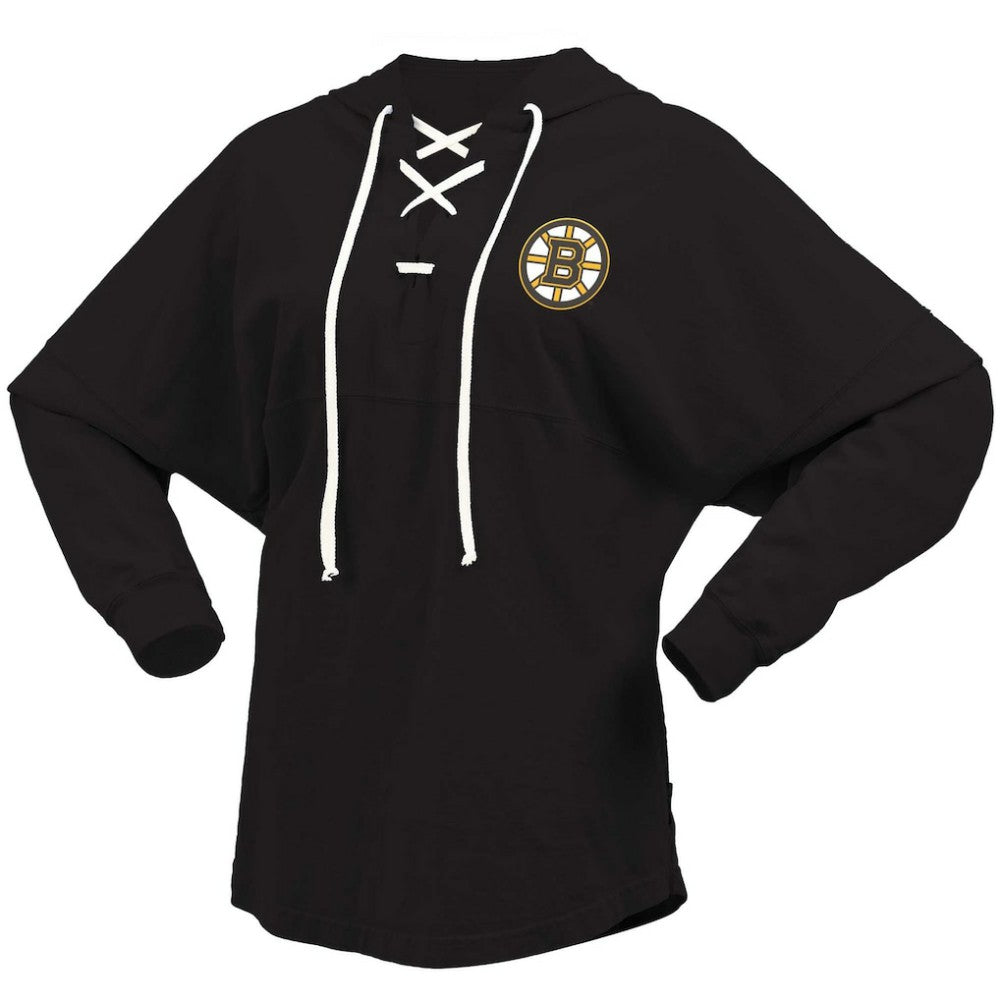 NHL Boston Bruins Fanatics Women's Jersey Lace-Up V-Neck Long Sleeve Hoodie T-Shirt
