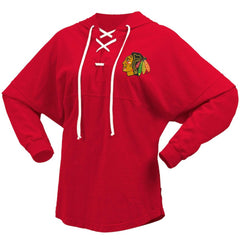 NHL Chicago Blackhawks Fanatics Women's Jersey Lace-Up V-Neck Long Sleeve Hoodie T-Shirt