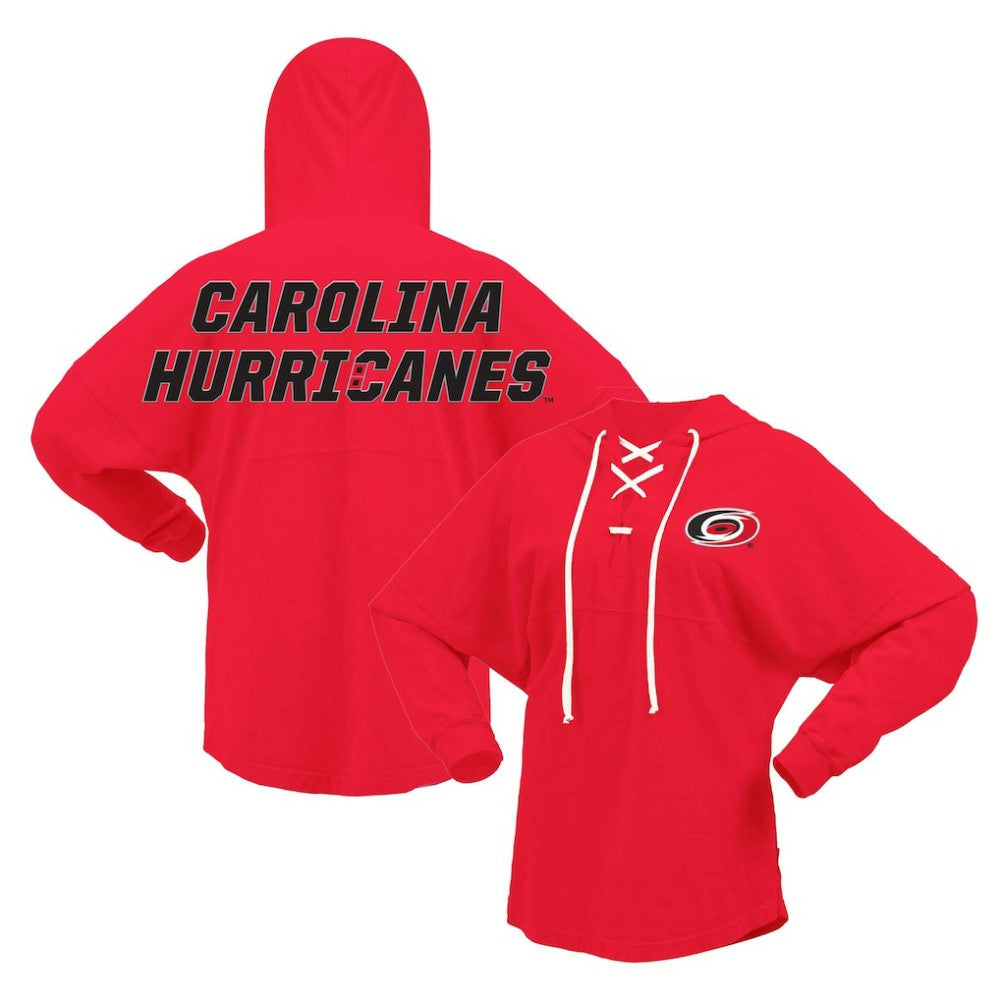 NHL Carolina Hurricanes Fanatics Women's Jersey Lace-Up V-Neck Long Sleeve Hoodie T-Shirt