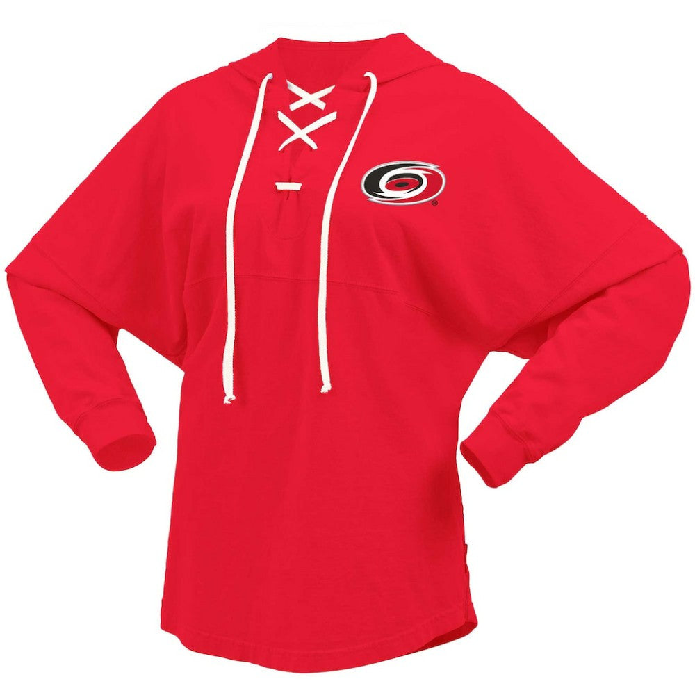 NHL Carolina Hurricanes Fanatics Women's Jersey Lace-Up V-Neck Long Sleeve Hoodie T-Shirt