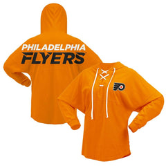 NHL Philadelphia Flyers Fanatics Women's Jersey Lace-Up V-Neck Long Sleeve Hoodie T-Shirt