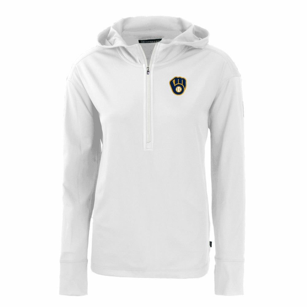 White Milwaukee Brewers Cutter & Buck Women's Daybreak Eco Recycled Half-Zip Hoodie