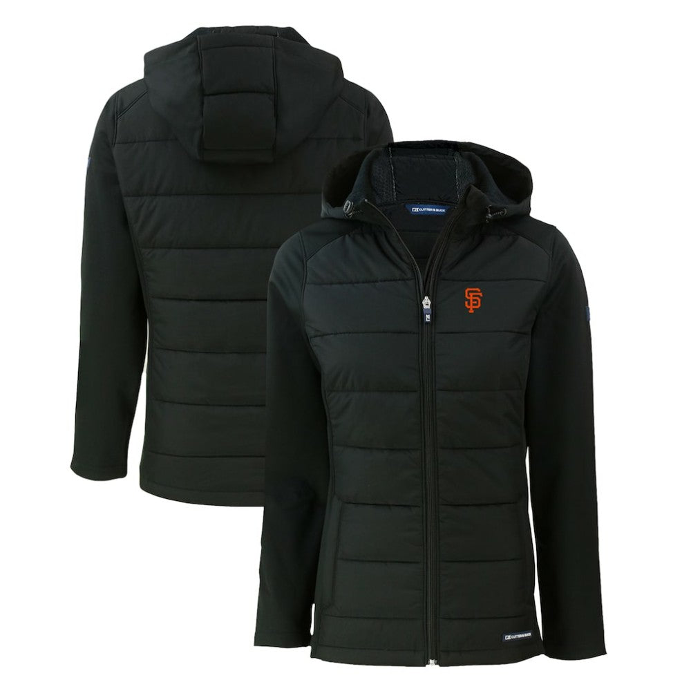 Black San Francisco Giants Cutter & Buck Women's Evoke Hybrid Eco Softshell Recycled Full-Zip Hoodie Jacket