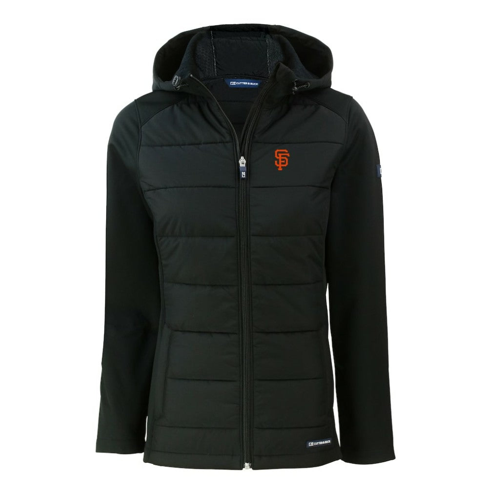 Black San Francisco Giants Cutter & Buck Women's Evoke Hybrid Eco Softshell Recycled Full-Zip Hoodie Jacket