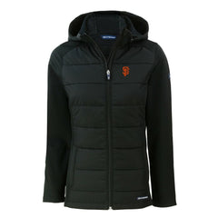 Black San Francisco Giants Cutter & Buck Women's Evoke Hybrid Eco Softshell Recycled Full-Zip Hoodie Jacket