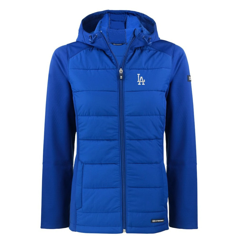 Royal Los Angeles Dodgers Cutter & Buck Women's Evoke Hybrid Eco Softshell Recycled Full-Zip Hoodie Jacket