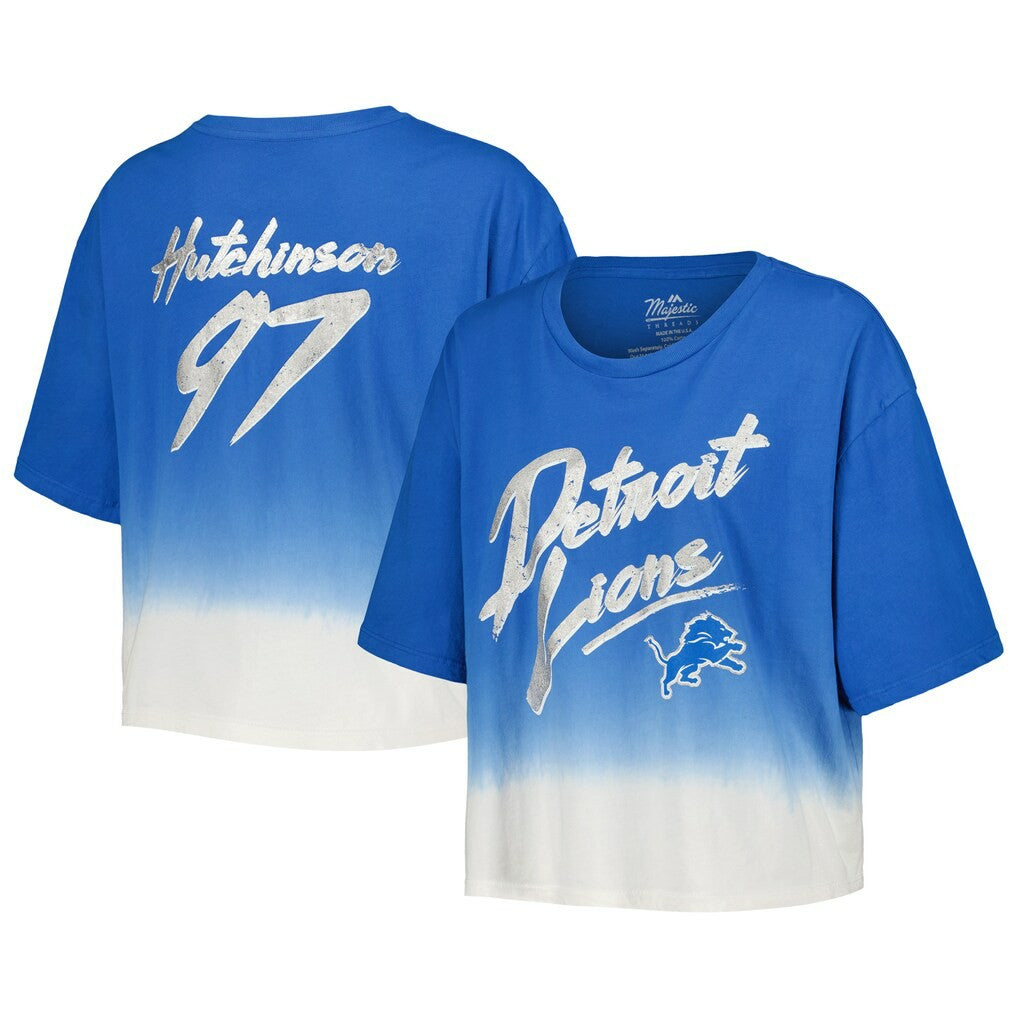 Aidan Hutchinson  Majestic Threads Women's Dip-Dye Player Name & Number Crop Top - Detroit Lions Tops