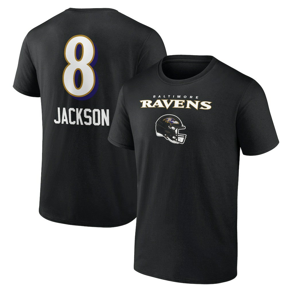 Lamar Jackson  Team Wordmark Name & Number T-Shirt - Baltimore Ravens T-shirts