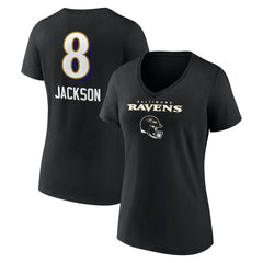 Lamar Jackson  Women's Team Wordmark Name & Number V-Neck T-Shirt - Baltimore Ravens T-shirts