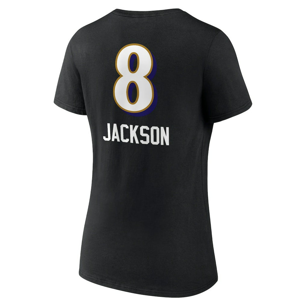 Lamar Jackson  Women's Team Wordmark Name & Number V-Neck T-Shirt - Baltimore Ravens T-shirts