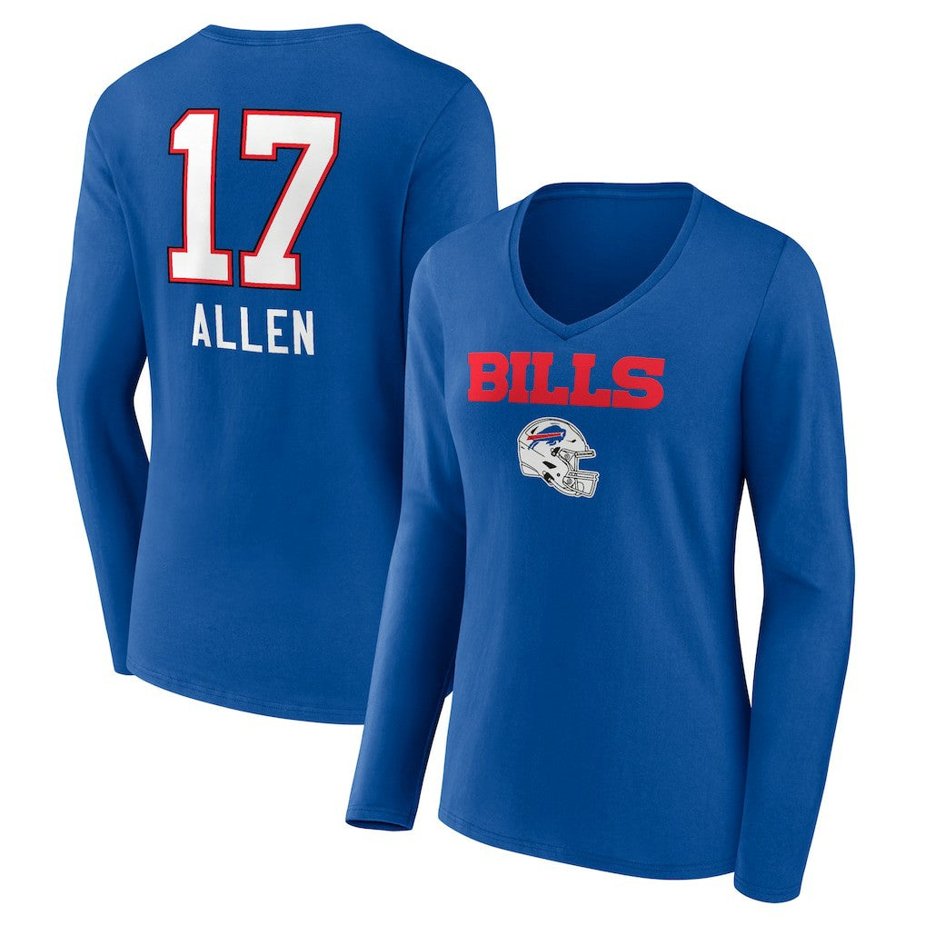 Josh Allen  Women's Team Wordmark Long Sleeve V-Neck T-Shirt - Buffalo Bills T-shirts