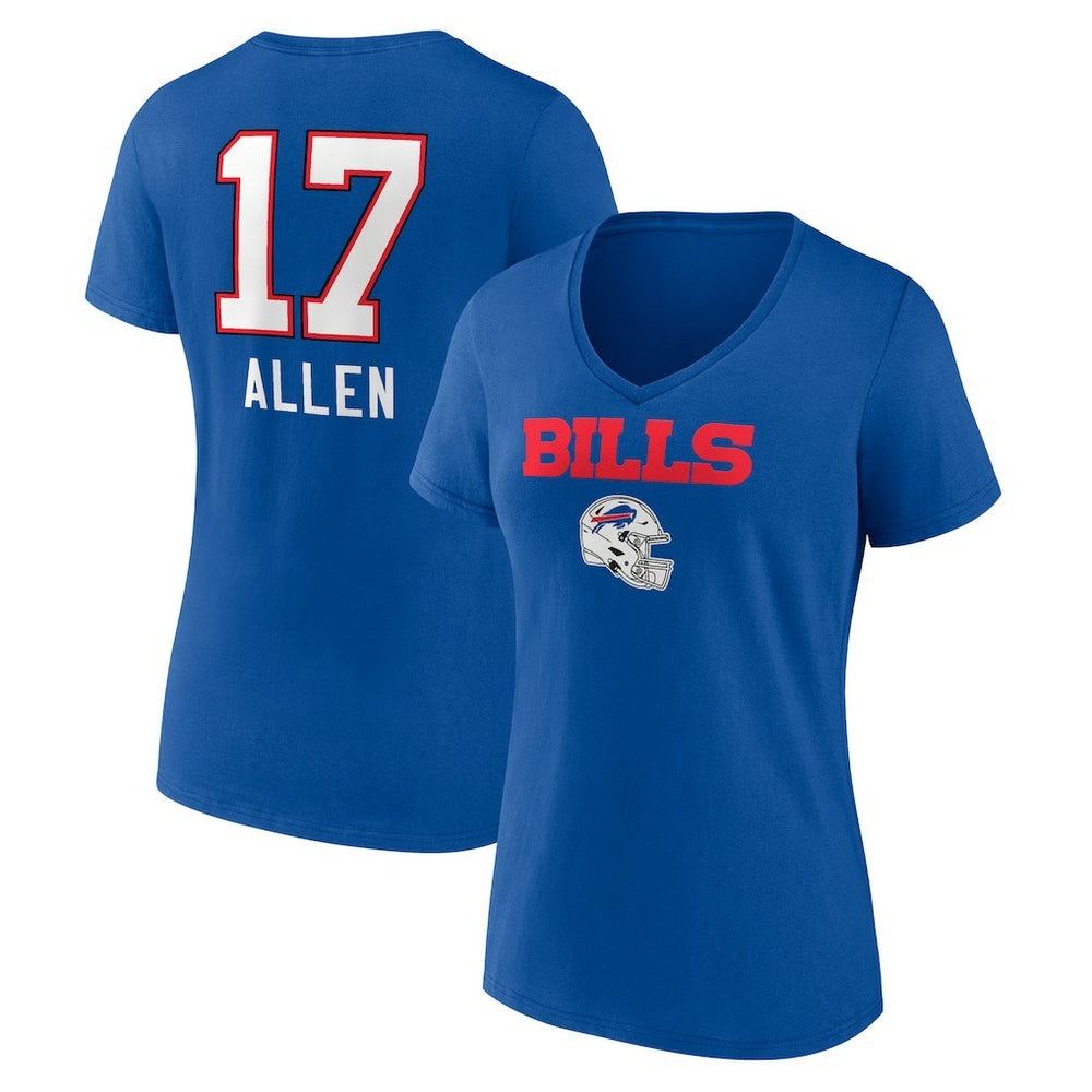 Josh Allen  Women's Team Wordmark Name & Number V-Neck T-Shirt - Buffalo Bills T-shirts