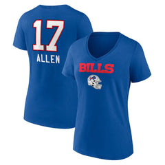 Josh Allen  Women's Team Wordmark Name & Number V-Neck T-Shirt - Buffalo Bills T-shirts