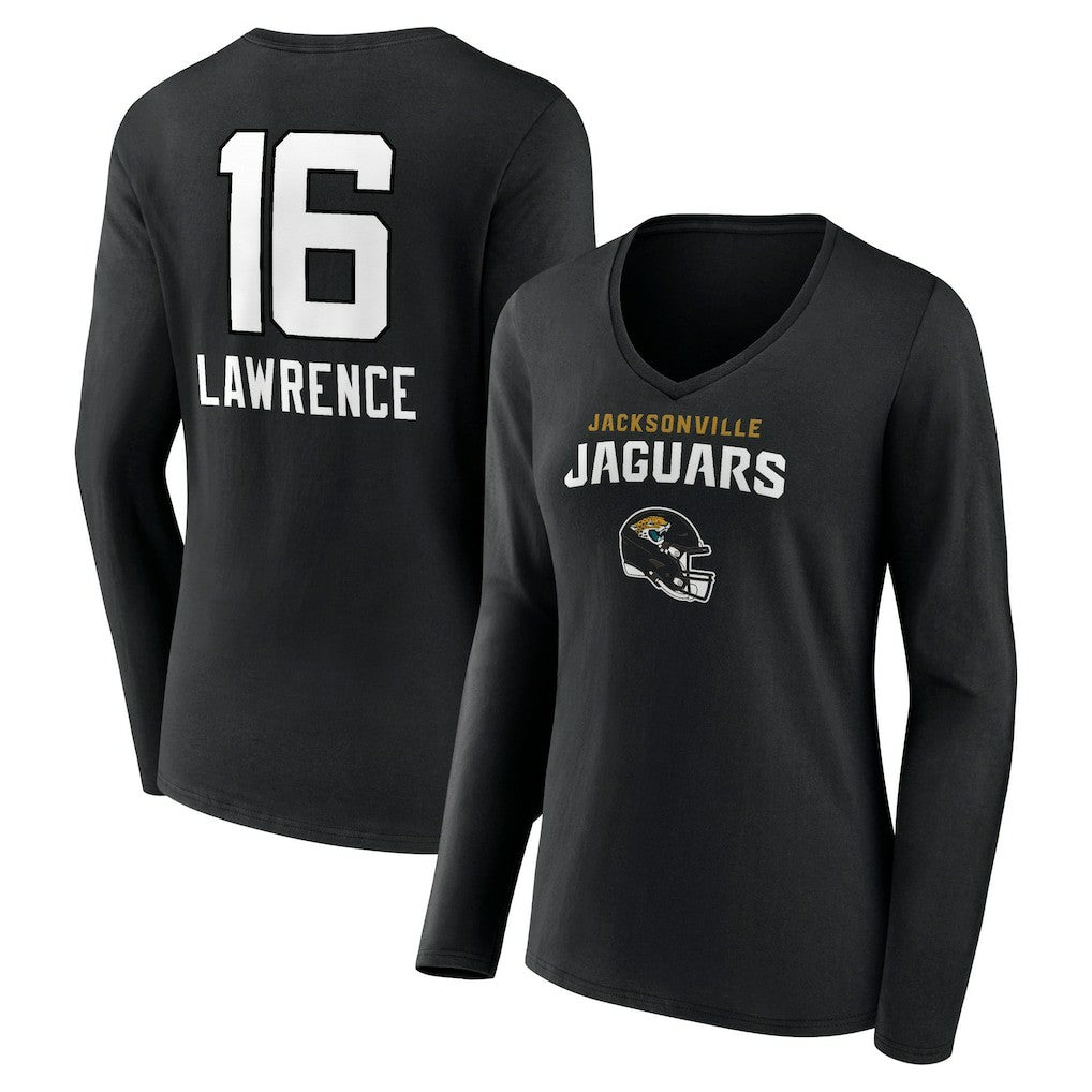 Trevor Lawrence  Women's Team Wordmark Long Sleeve V-Neck T-Shirt - Jacksonville Jaguars T-shirts