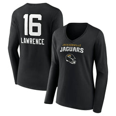 Trevor Lawrence  Women's Team Wordmark Long Sleeve V-Neck T-Shirt - Jacksonville Jaguars T-shirts