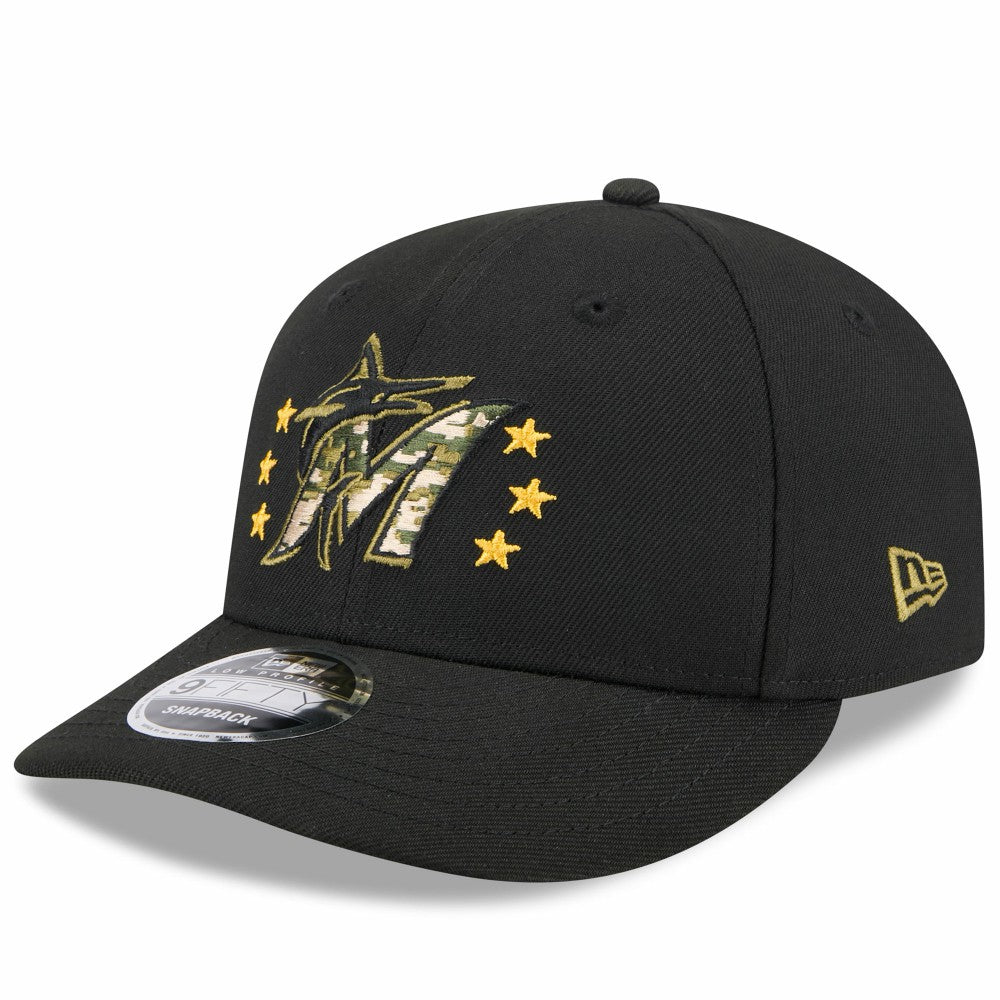 Black Miami Marlins New Era 2024 Armed Forces Day Low Profile 9FIFTY Snapback Hat