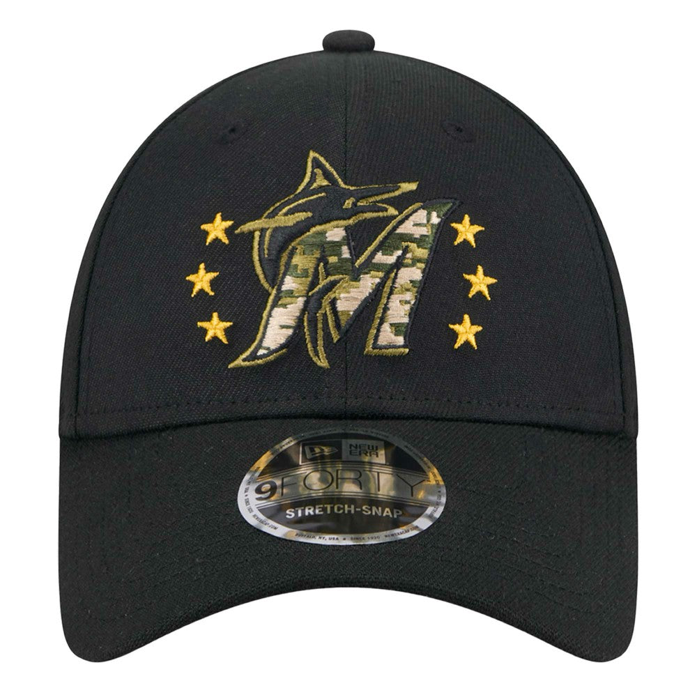 Black Miami Marlins New Era 2024 Armed Forces Day 9FORTY Adjustable Hat