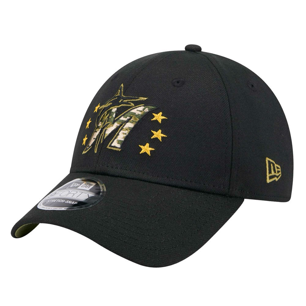 Black Miami Marlins New Era 2024 Armed Forces Day 9FORTY Adjustable Hat