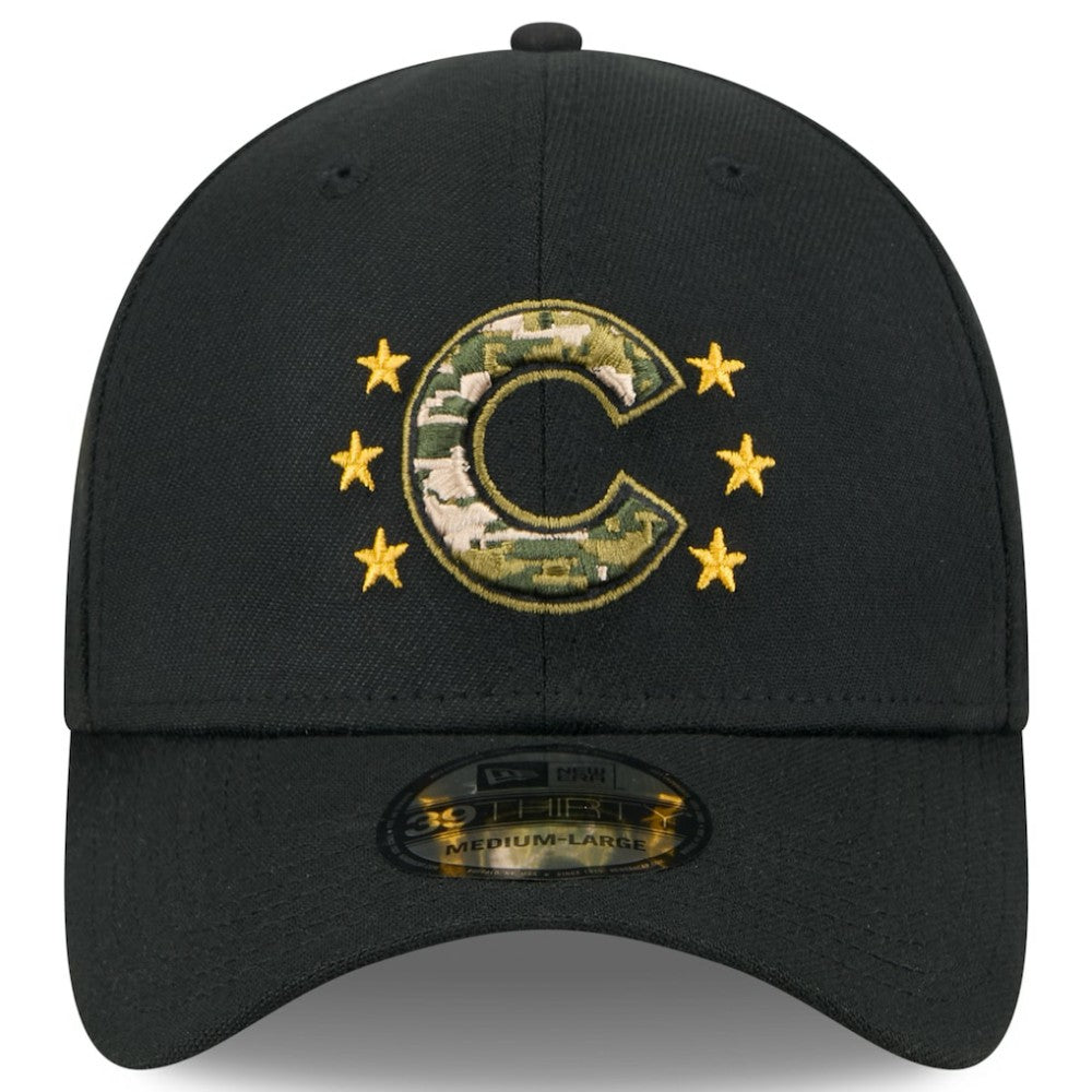 Black Chicago Cubs New Era 2024 Armed Forces Day 39THIRTY Flex Hat