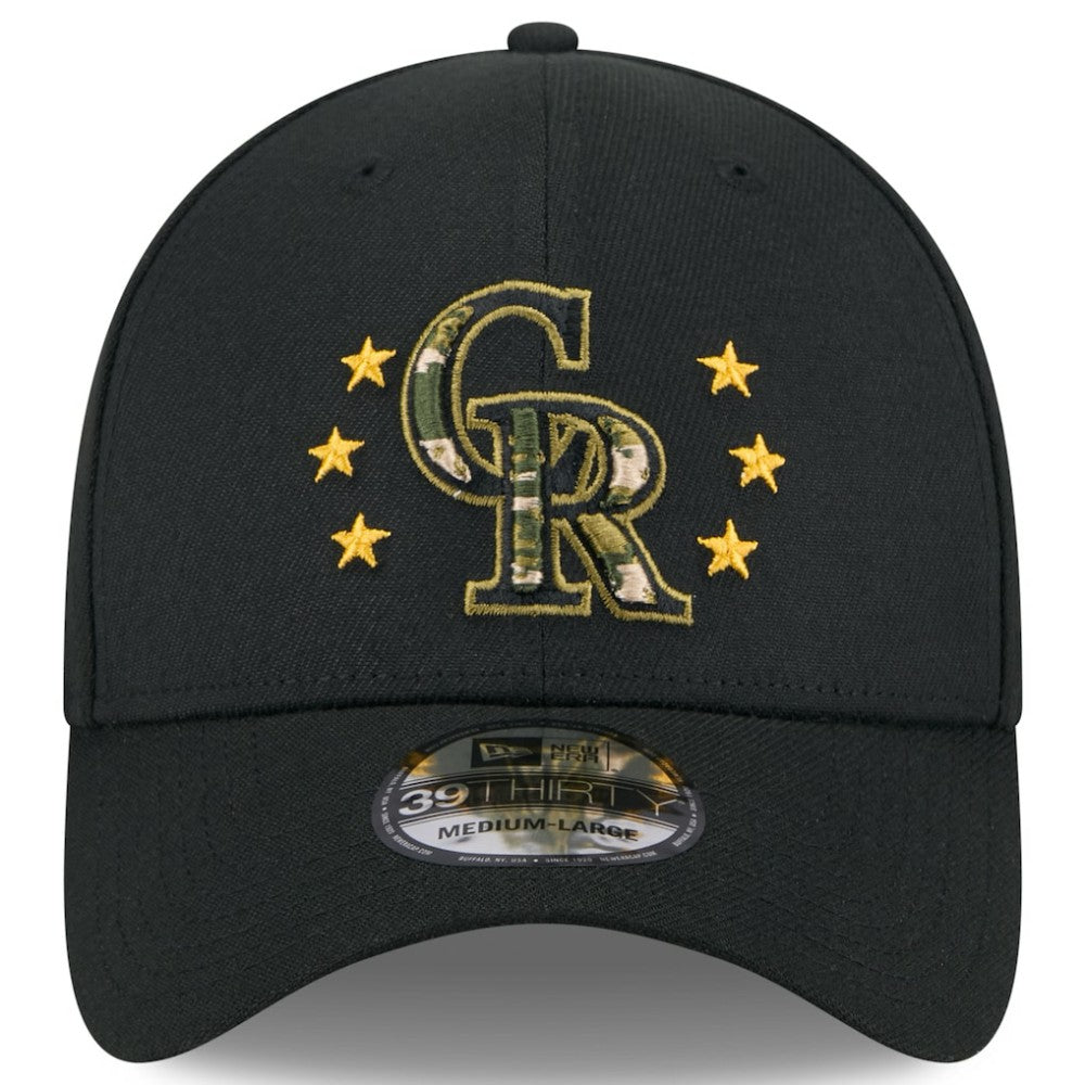 Black Colorado Rockies New Era 2024 Armed Forces Day 39THIRTY Flex Hat