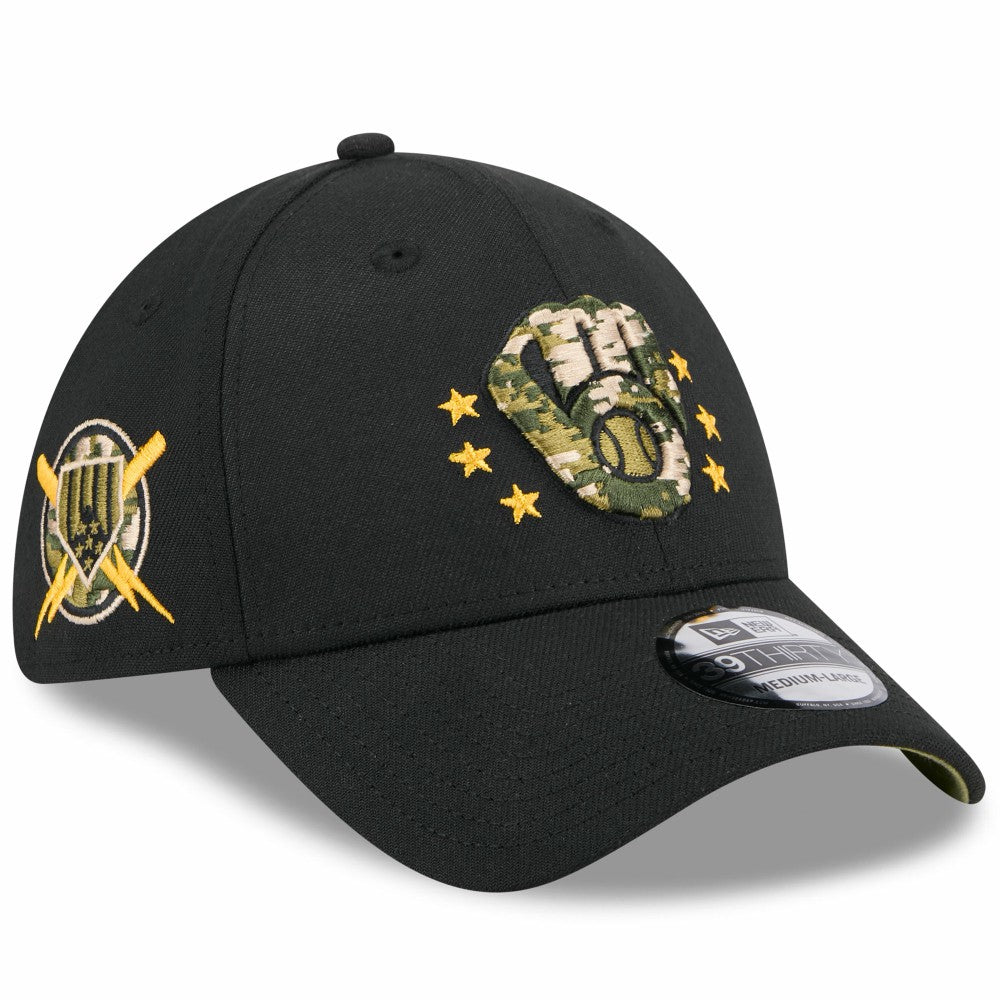 Black Milwaukee Brewers New Era 2024 Armed Forces Day 39THIRTY Flex Hat