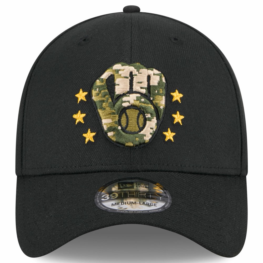 Black Milwaukee Brewers New Era 2024 Armed Forces Day 39THIRTY Flex Hat