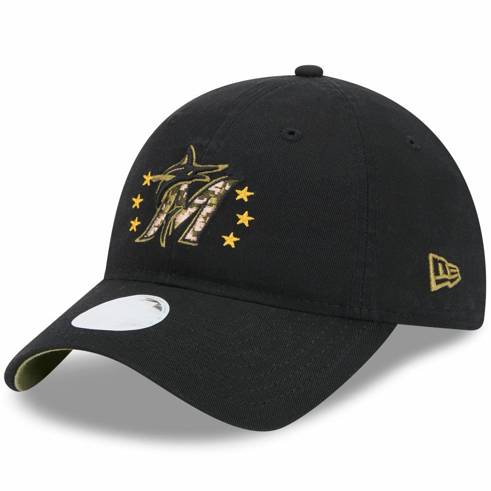 Black Miami Marlins New Era Women's 2024 Armed Forces Day 9TWENTY Adjustable Hat